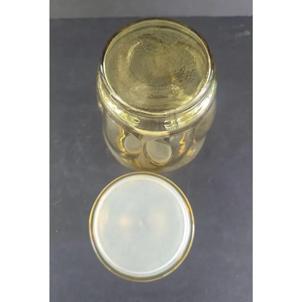 Vintage Amber Yellow Pressed Bubble Glass Jar With Lid Round Canister Kitchen